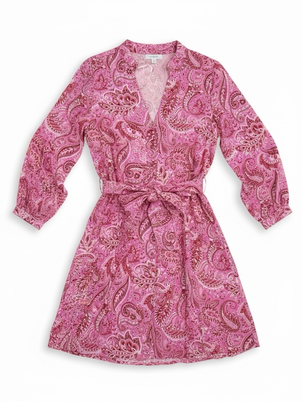 Zara Paisley Shirt Dress Tie Waist Button Front Ruffle Boho Pink XL RUNS SMALL - Picture 7 of 16